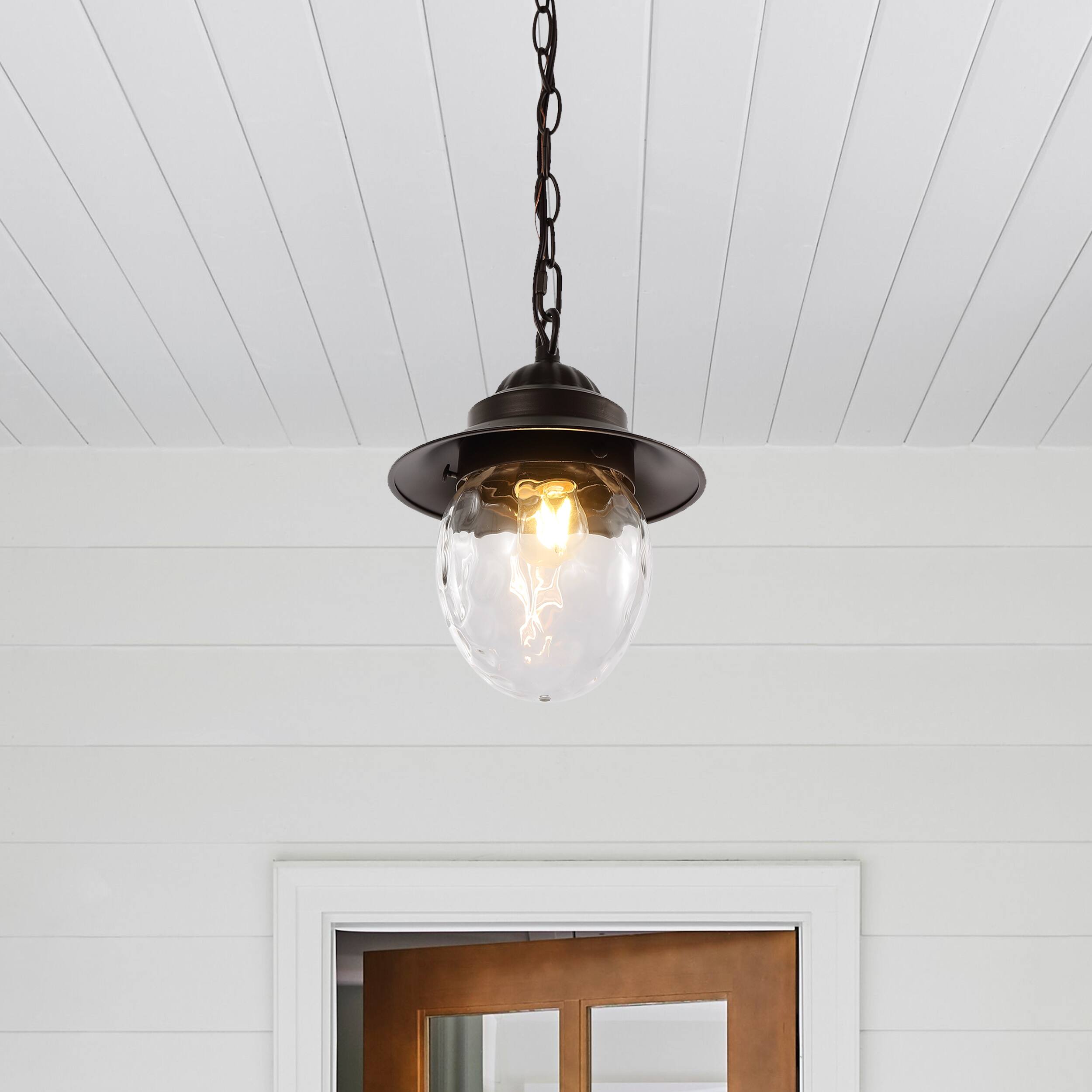 Alt View 1. Jonathan Y - Manteo 8.25" 1-Light Farmhouse Industrial Iron/Glass Outdoor LED Pendant, Oil Rubbed Bronze/Clear - Oil Rubbed Bronze/Clear.