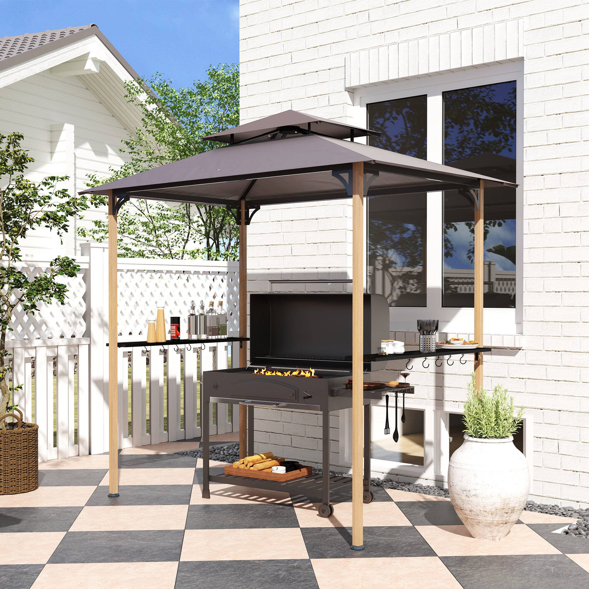 Alt View 1. Outsunny - x 5' Grill Gazebo - Natural Wood.