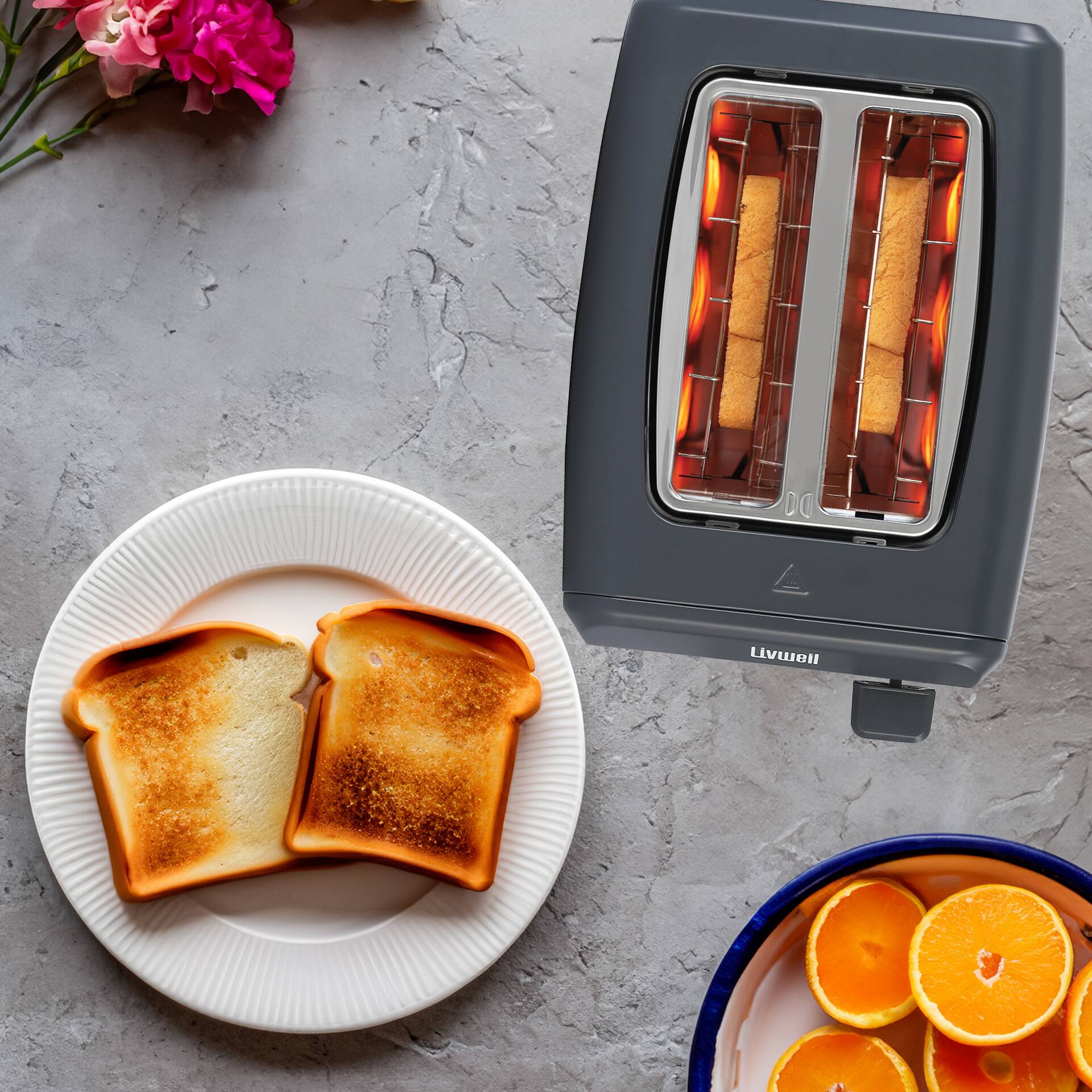 Alt View 4. Livwell - Smart Touch 2 Slice Metal Toaster - Gun Metal.