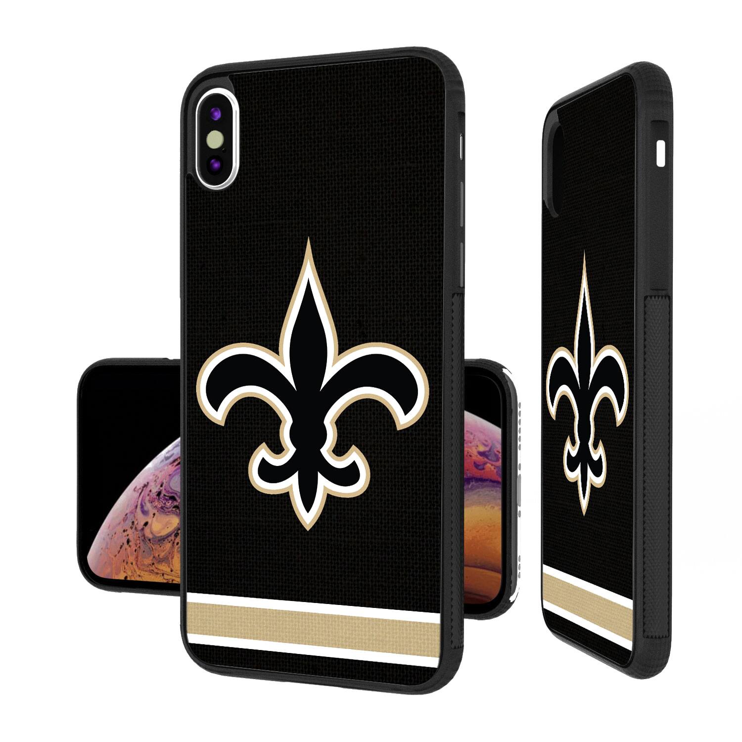 Alt View 1. Keyscaper - New Orleans Saints iPhone Stripe Design Bump Case - 16 Plus - Multicolor.