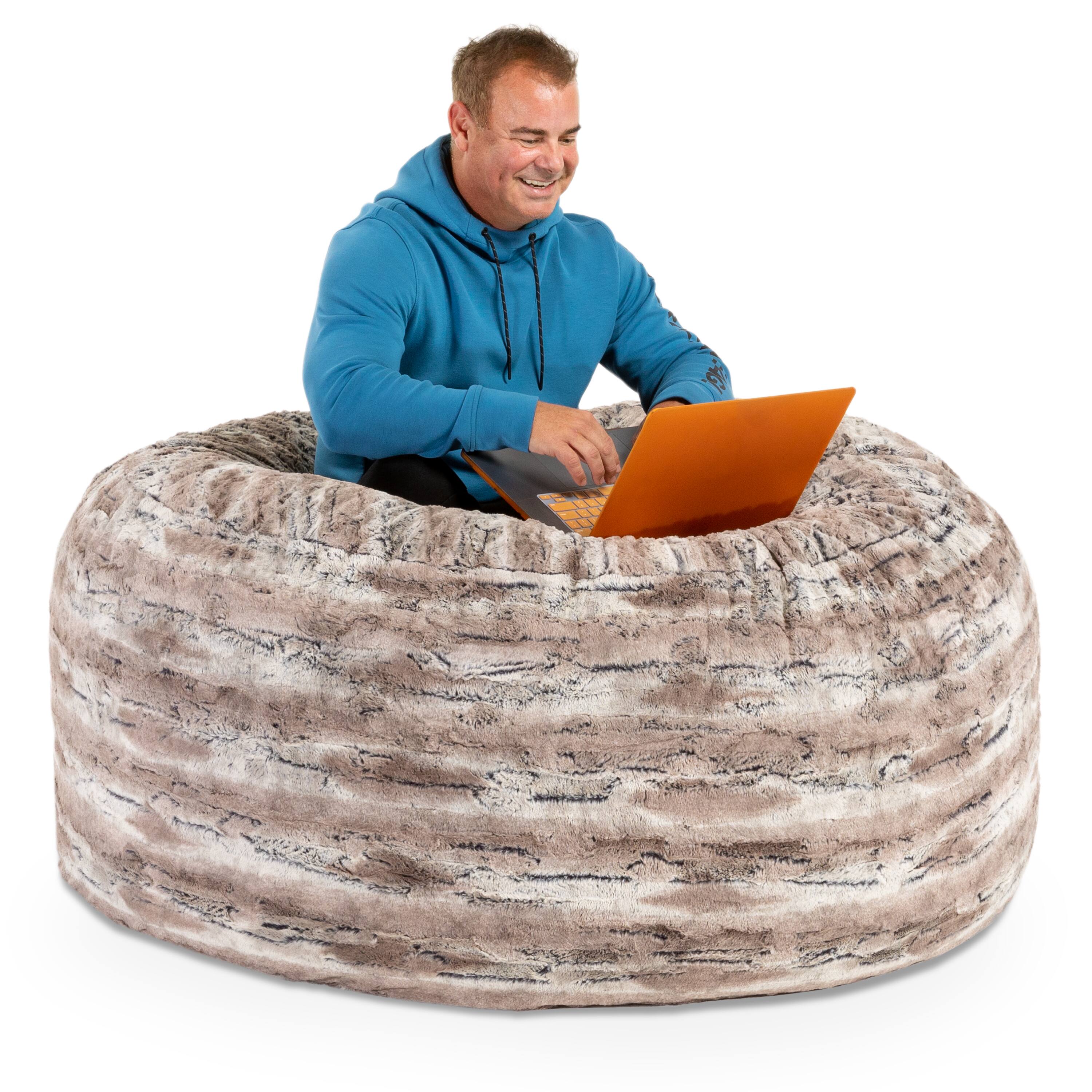 Angle. Jaxx - Jaxx 5 Foot Saxx Bean Bag Chair For Adults - Luxe Faux Fur, Mountain Fox - Luxe Faux Fur - Mountain Fox.