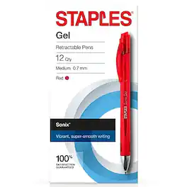 Staples - Sonix Retractable Gel Pens, Medium Point, Dozen - Red Ink