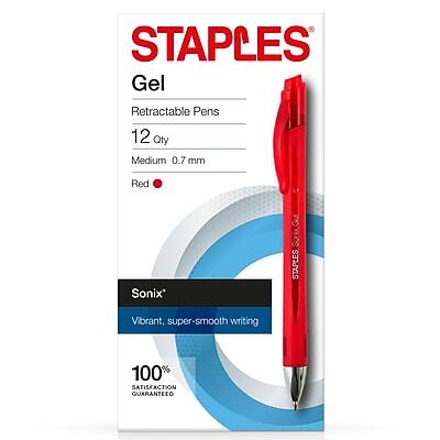 Staples - Sonix Retractable Gel Pens, Medium Point, Dozen - Red Ink