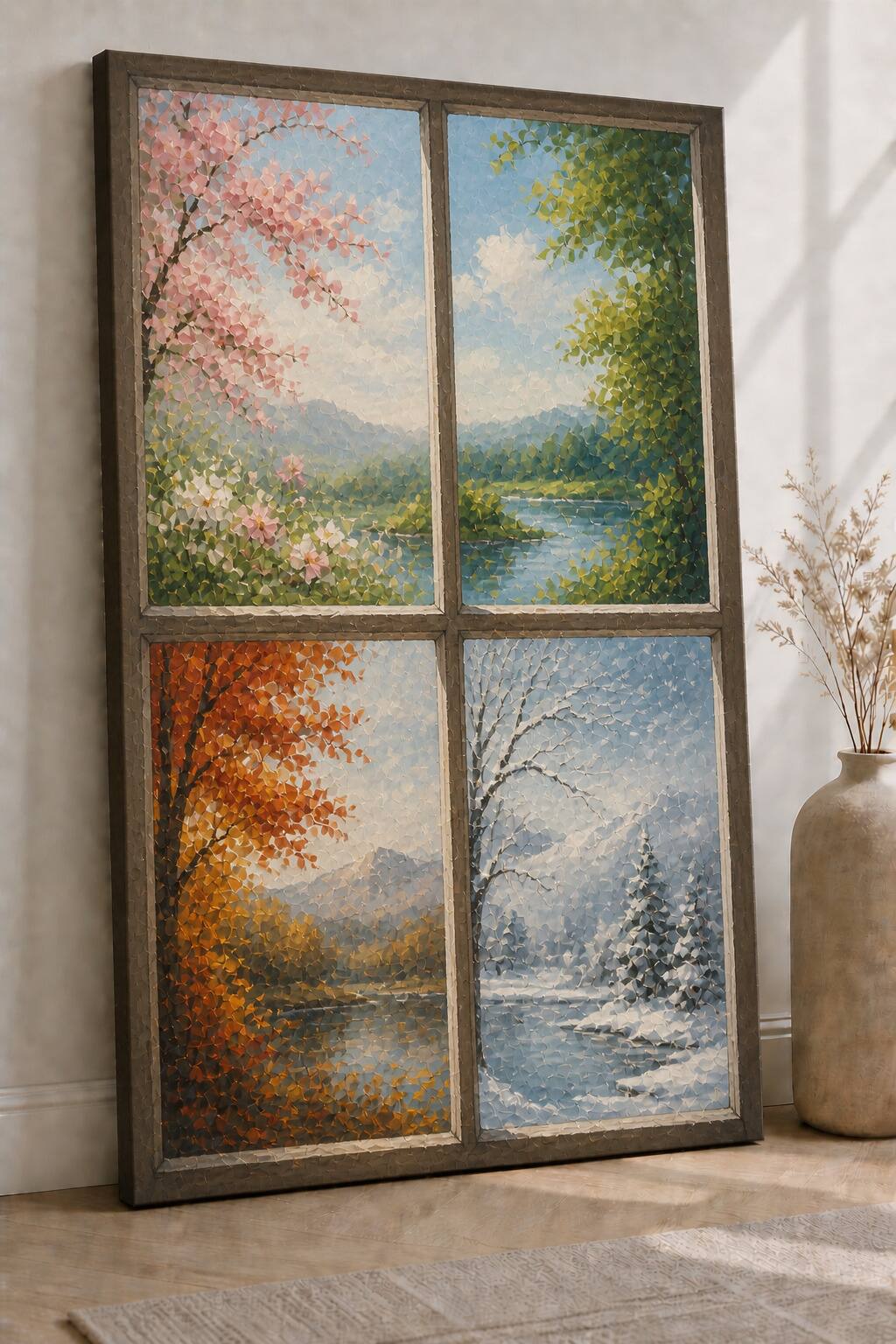 Front. FC Design - Large Ready-to-Hang 24x36"- Window View Four Seasons  Art Painting Home Wall Décor - MultiColor.