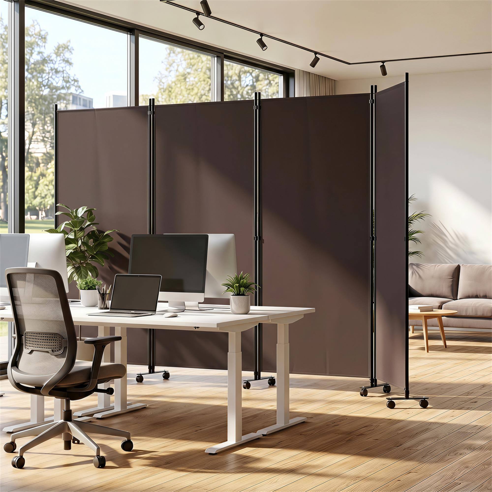 Alt View 4. Boyel Living - 4 Panel Folding Privacy Screen Room Divider with Wheels-Brown - Brown.