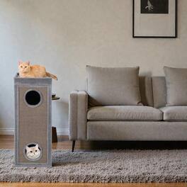 BreeBe - 39" Multi-Level Cat House Featuring Scratching Columns, 3 Dens & Soft Cushion Pads - Gray