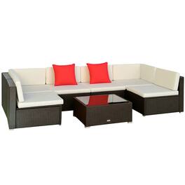 Outsunny - 7 Piece Outdoor Patio Furniture Set, PE Rattan Wicker Sectional Sofa Set with Couch Cushions - Cream White