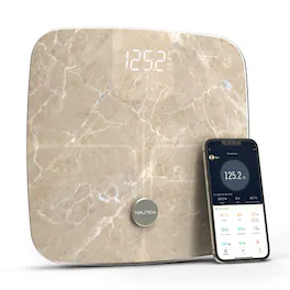 Nautica - Smart Body Scale, Bluetooth, BMI, Body Fat, Muscle & More, Smartphone App for Body Composition Tracking, 440 Lbs - Quartz Stone