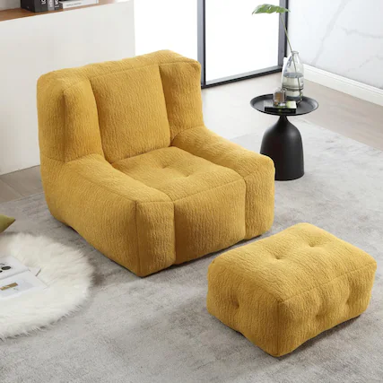 Front. Trinkets Crazed - Fluffy Bean Bag Chair, Comfy Bean Bag Chairs, Super Soft Lazy Sofa Chair with Memory Foam and Ottoman - yellow.