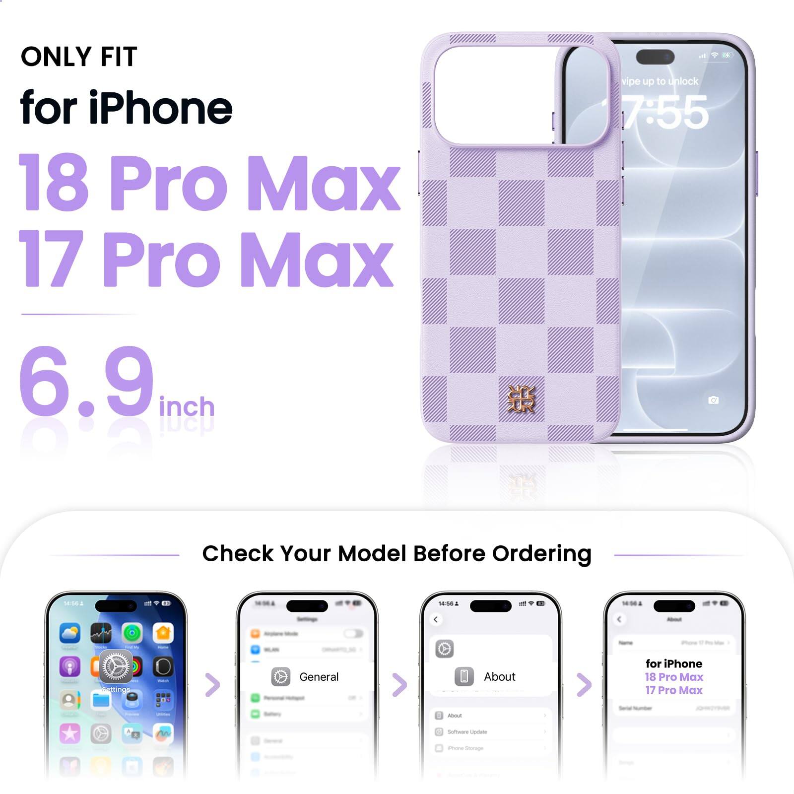 ONLY FIT for iPhone 18 Pro Max 17 Pro Max 6.9 inch

Check Your Model Before Ordering

About
Starks
Gettings
General Hotspot Betory

for iPhone 18 Pro Max 17 Pro Max Serial Number JOHNTYMA

Software Update
Phone Storage