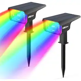 PARKER SLATER - 2-Pack Solar RGB Landscape Lights, 40 LED Color-Changing Spotlights, USB & Solar Powered for Yard and Garden - Multicolor