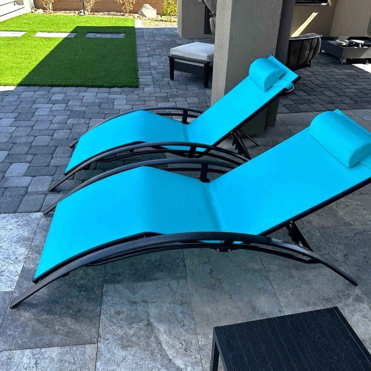 Alt View 1. PURPLE LEAF - 3-Pieces Oversized Aluminum Outdoor Chaise Lounge Patio Lounge Chair with Side Table, Blue - Blue.