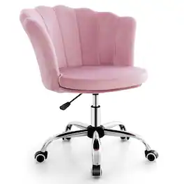 Costway - Petal Shell Velvet Adjustable Swivel Armchair - Pink