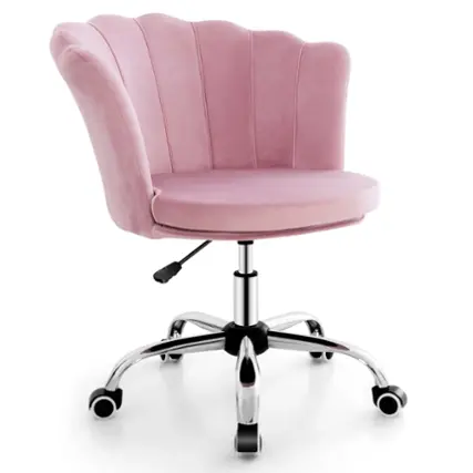 Front. Costway - Petal Shell Velvet Adjustable Swivel Armchair - Pink.