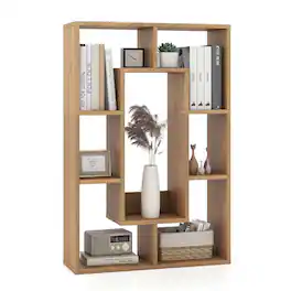 Costway - 7-Cube Geometric Bookshelf with Anti-Toppling Device Modern Open Bookcase - Natural