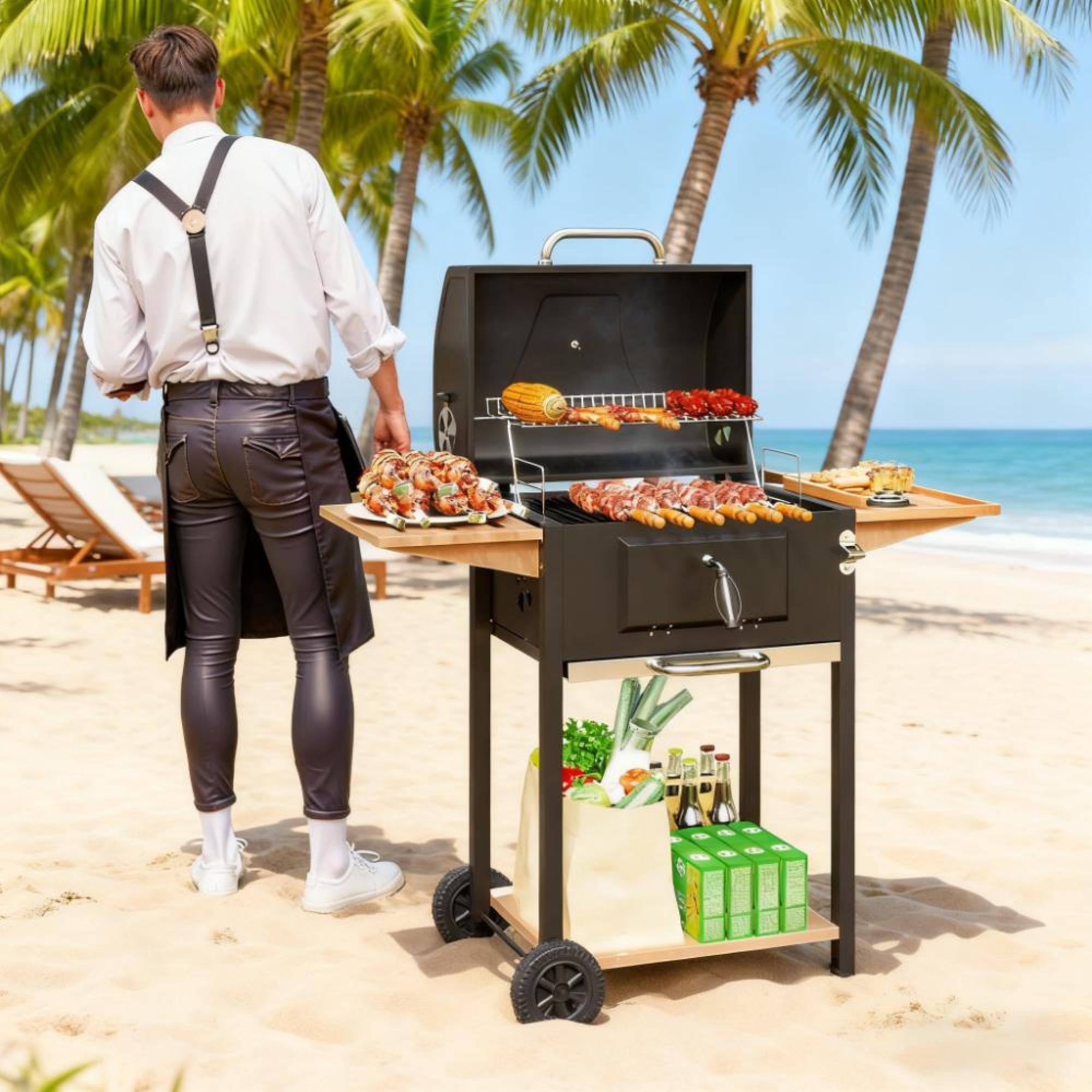 Alt View 5. GOODSILO - Premium Charcoal BBQ Grill with Adjustable Heat Control and Convenient Storage Shelves - Black.