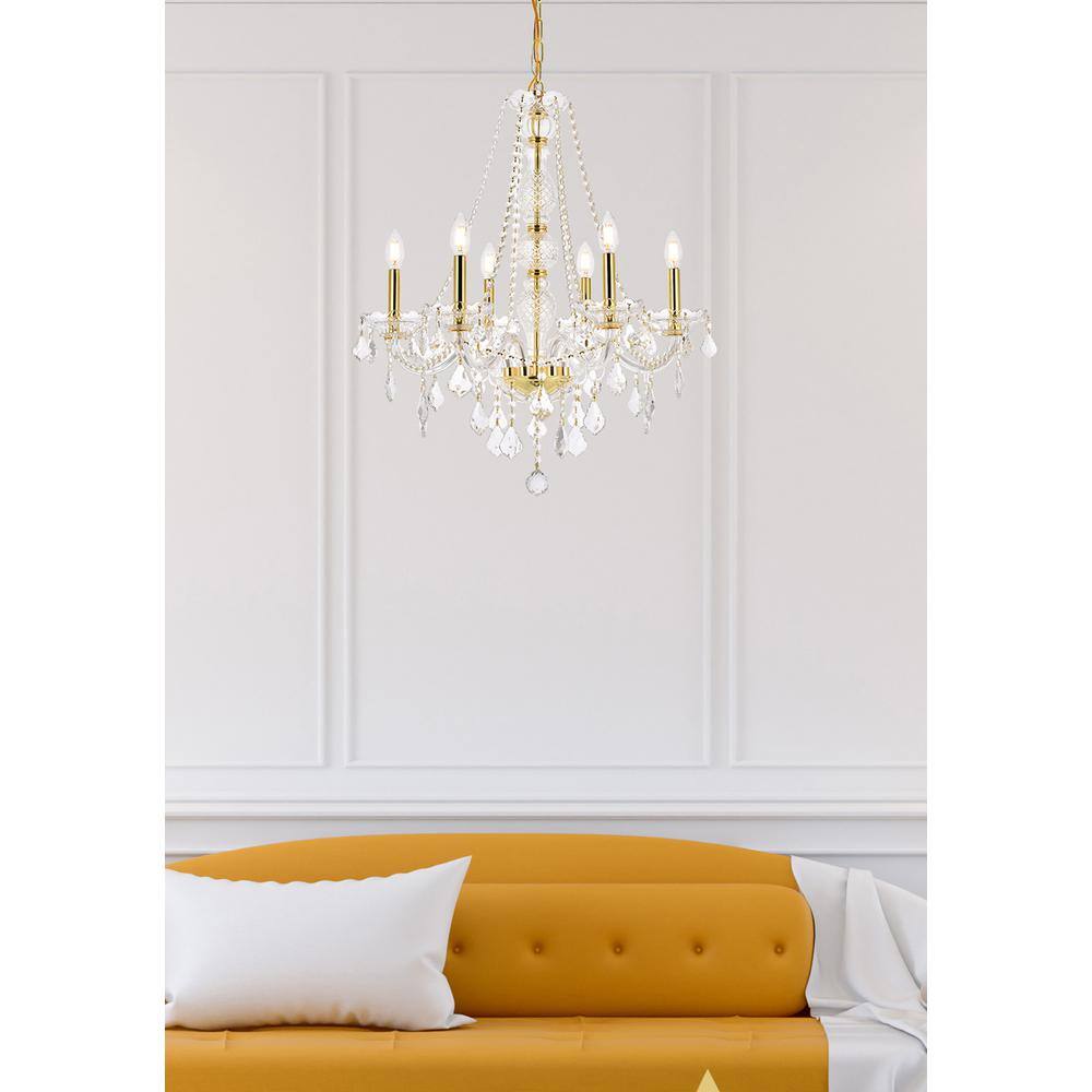 Angle. Elegant Lighting - Verona 6 light Gold Chandelier Clear Royal Cut Crystal - Gold.