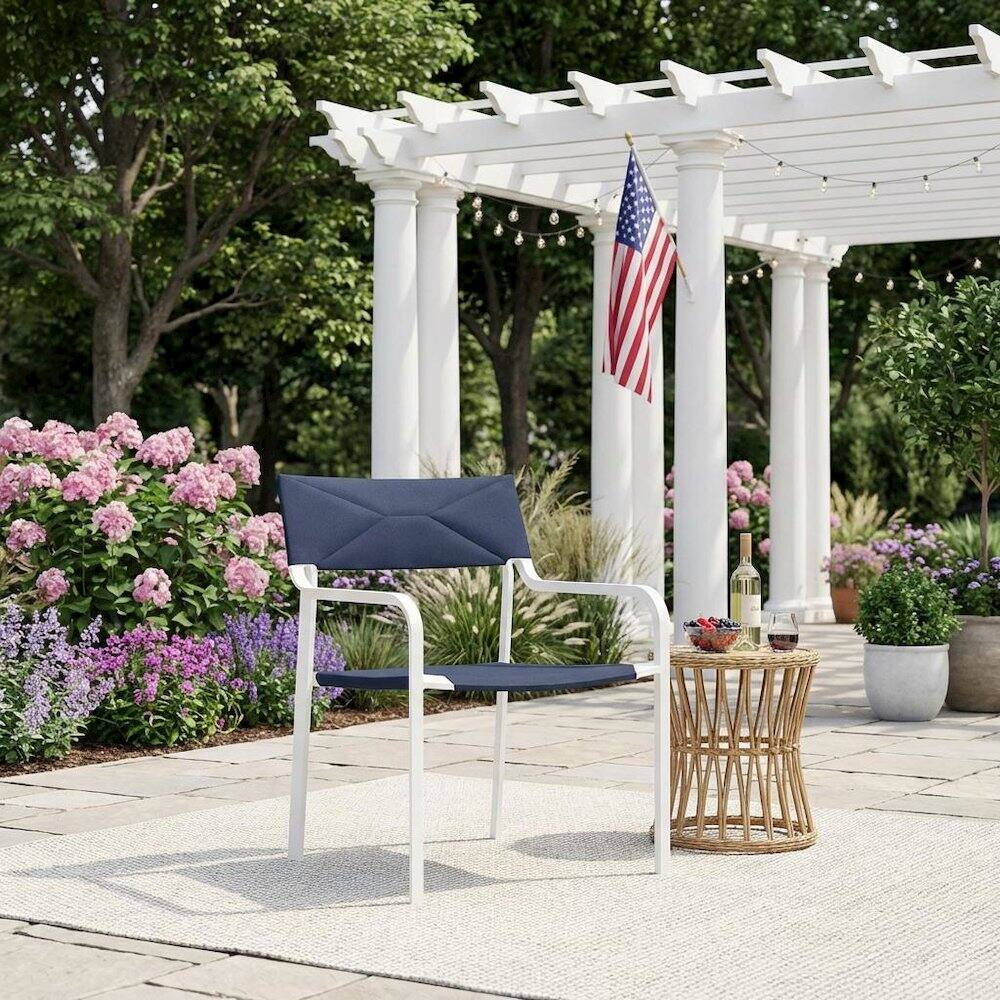 Left. Outdoor Escape - Stackable Aluminum Dining Armchair For Outdoor Patio Lounge - White.