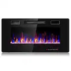 Front. Costway - Costway 36" Electric Fireplace Recessed Ultra Thin Wall-Mounted Heater w/Multicolor Flame - Black.