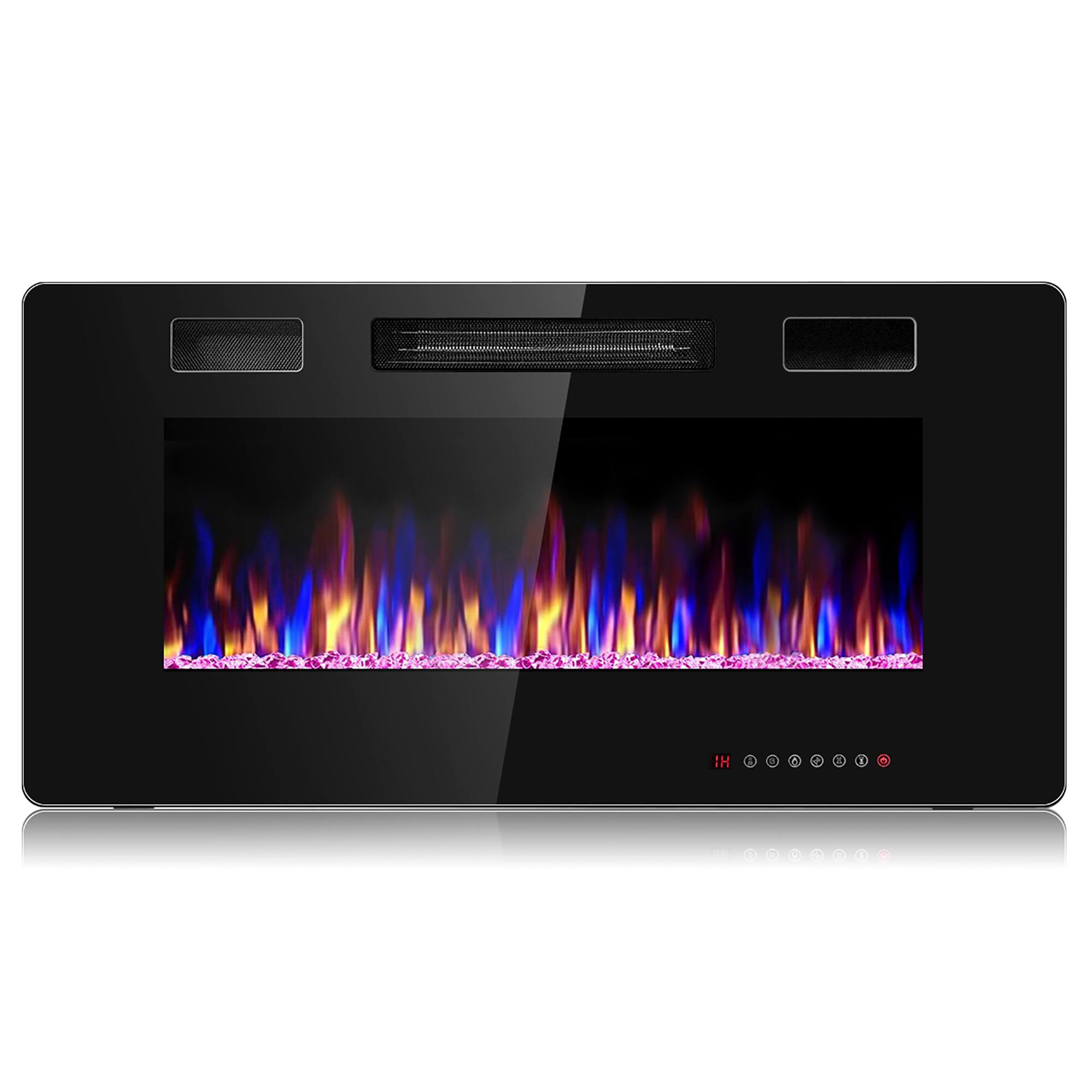 Costway - 36" Electric Fireplace Recessed Ultra Thin Wall-Mounted Heater w/Multicolor Flame - Black