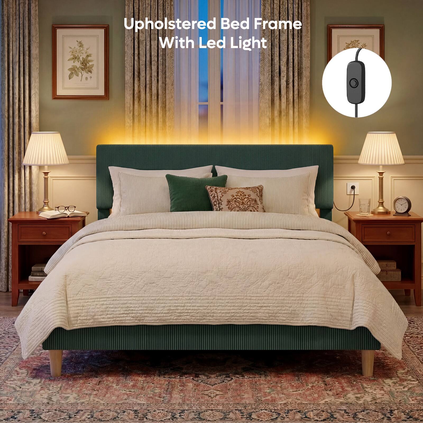 Upholstered Bed Frame With Led Light