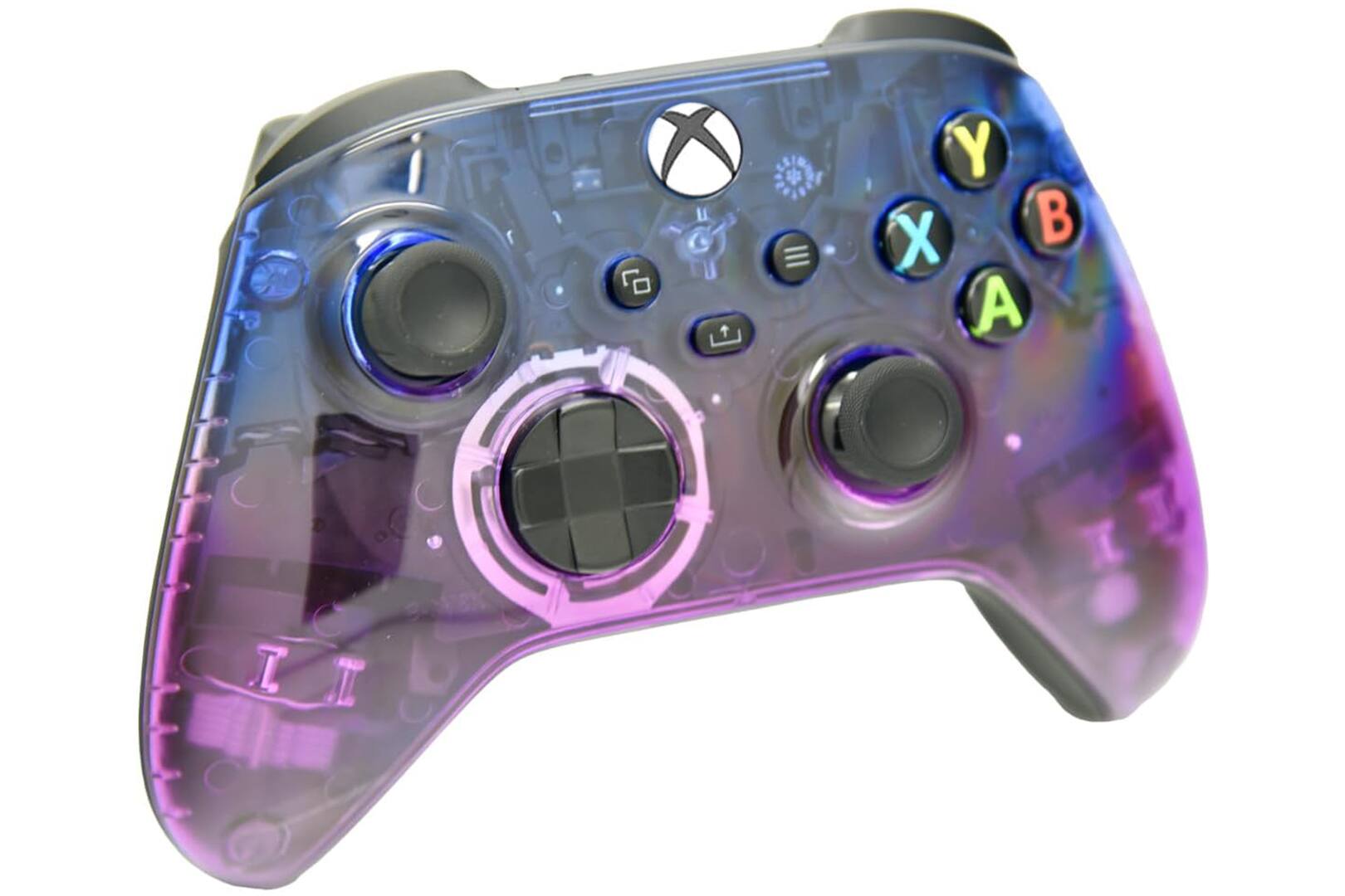 Angle. ProControllers - Custom Wireless Controller for Xbox Series X|S, Xbox One, & PC - Clear Blue & Purple.