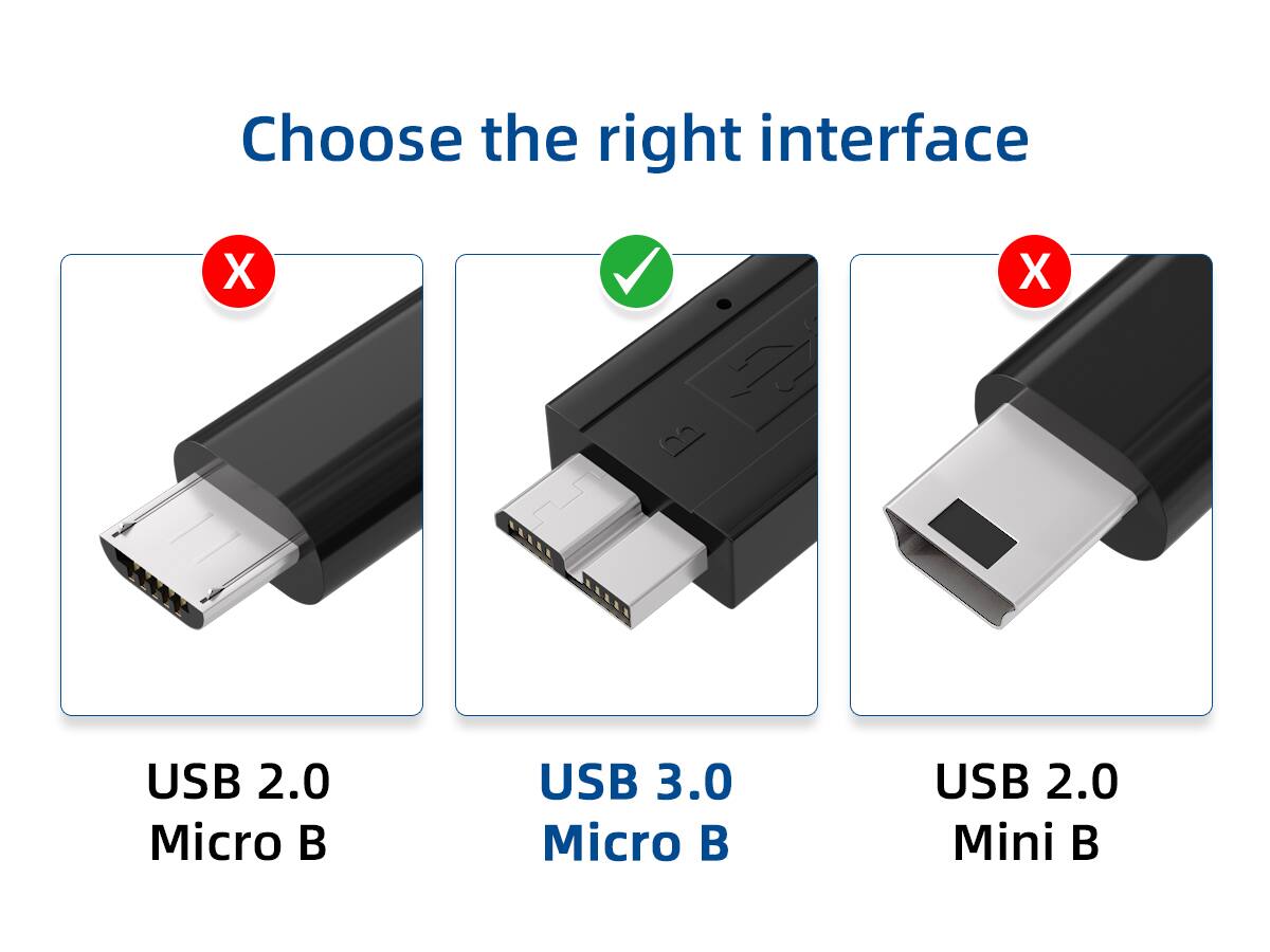 Choose the right interface

- USB 2.0 Micro B ❌
- USB 3.0 Micro B ✅
- USB 2.0 Mini B ❌