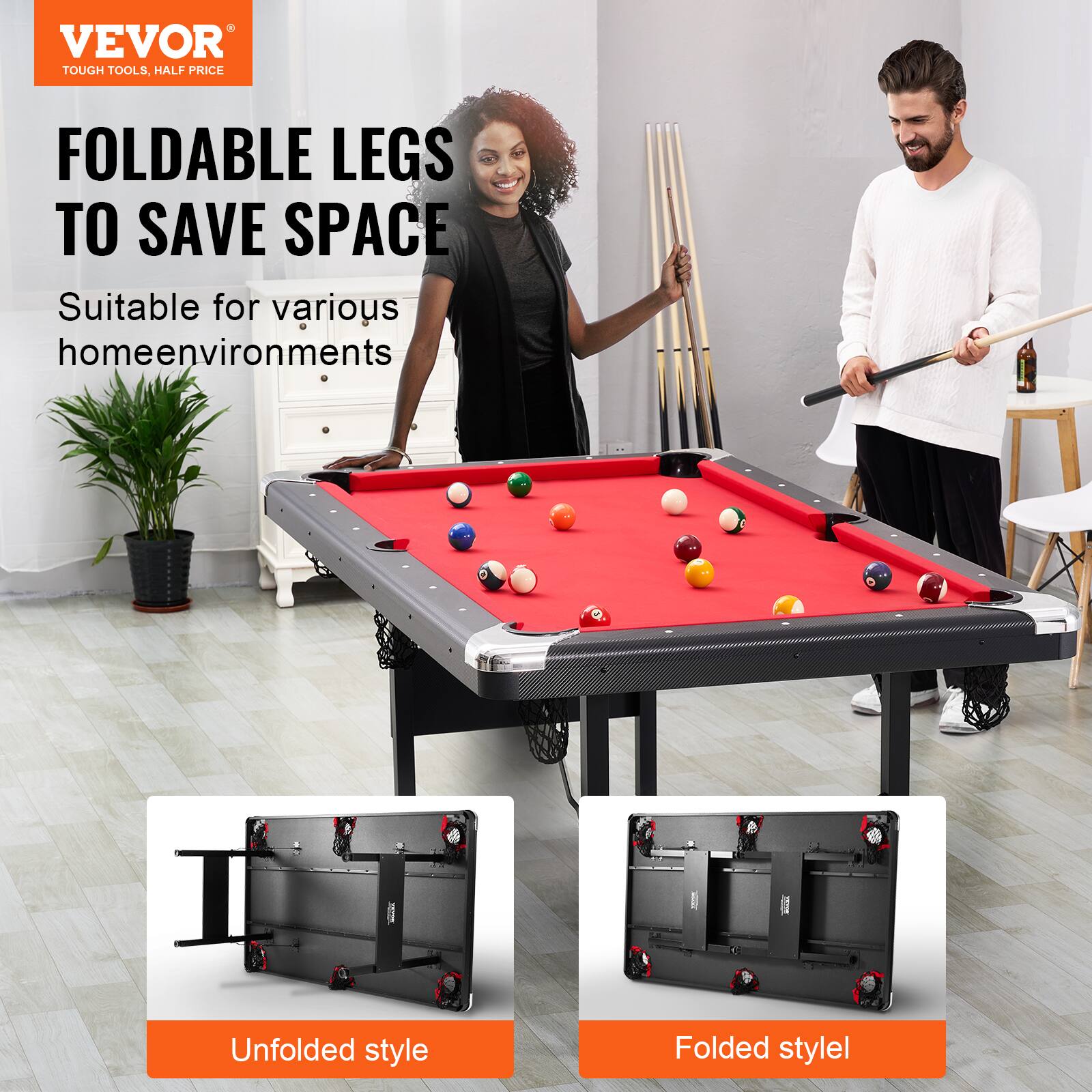VEVOR TOUGH TOOLS, HALF PRICE FOLDABLE LEGS TO SAVE SPACE Suitable for various homeenvironments
A Unfolded style
B Folded stylel