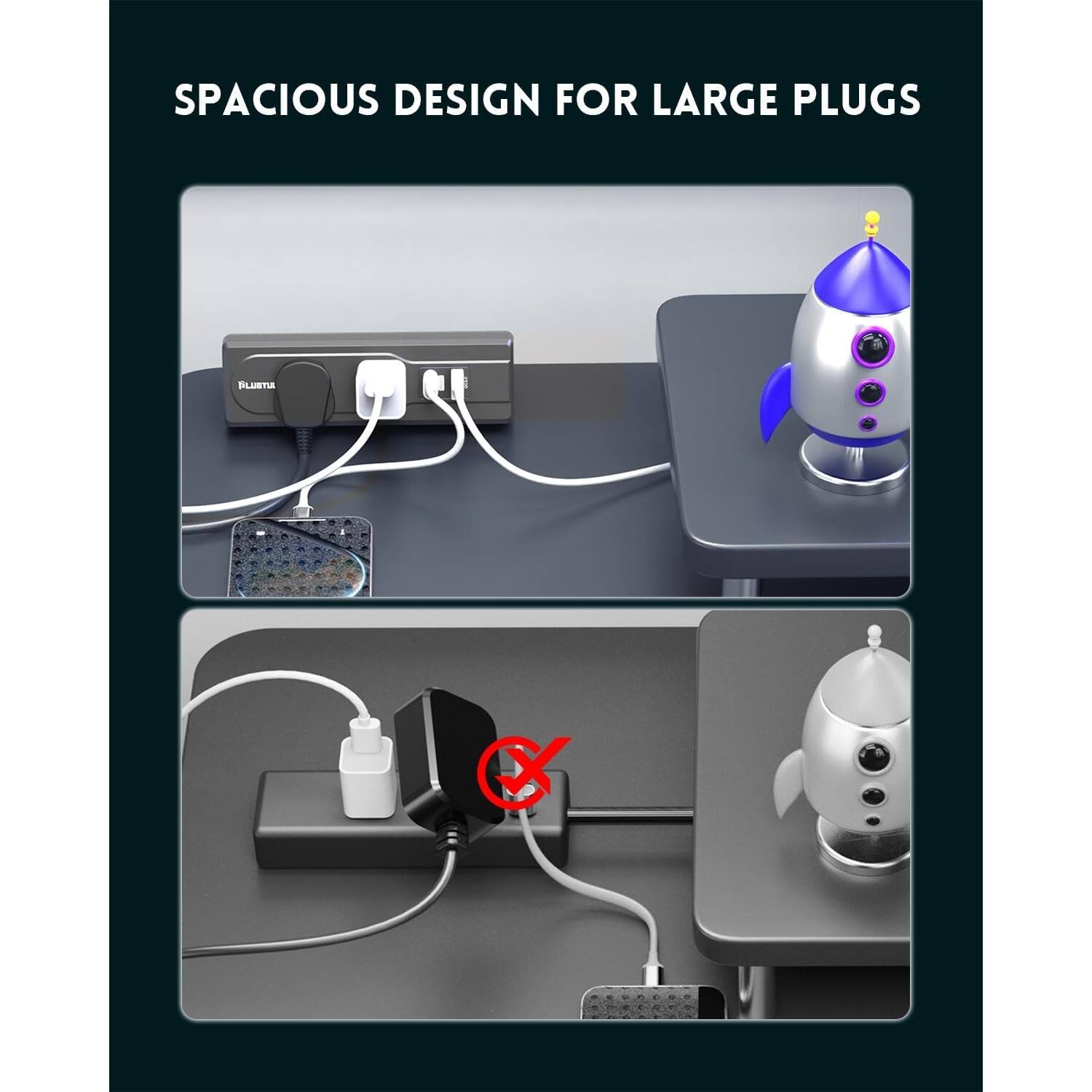 SPACIOUS DESIGN FOR LARGE PLUGS