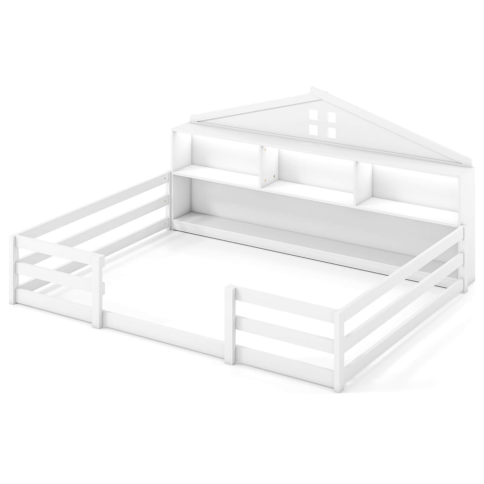 Costway - Full Size Montessori Floor Bed with LED Lights Safety Guardrails Compartments Shelf - White price history on PriceWatchPro