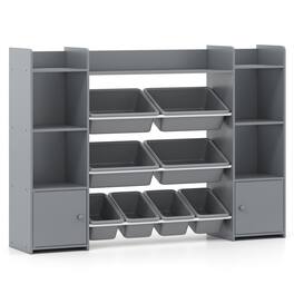SlickBlue - Kids Toy Organizer with 8 Bins and Bookshelf for Bedroom or Playroom - Gray