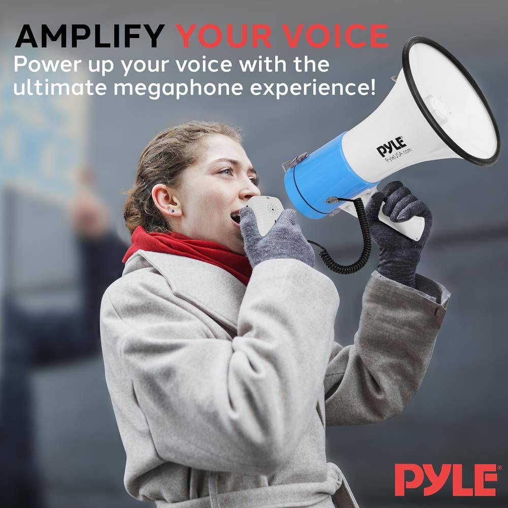 AMPLIFY YOUR VOICE  
Power up your voice with the ultimate megaphone experience!  

PYLE  
PyleUSA.com  

PYLE