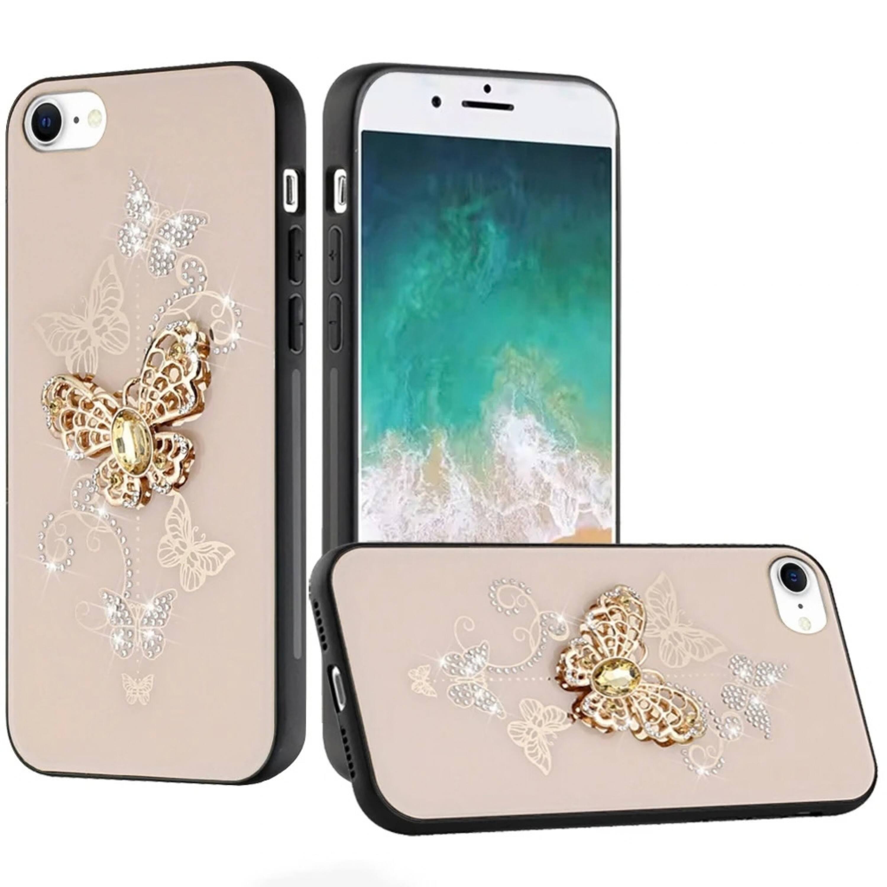 Front. Kitcheniva - Crystal Diamond Glitter Phone Case With Tempered Glass For iPhone 16e 17e Garden Gold - Gold.