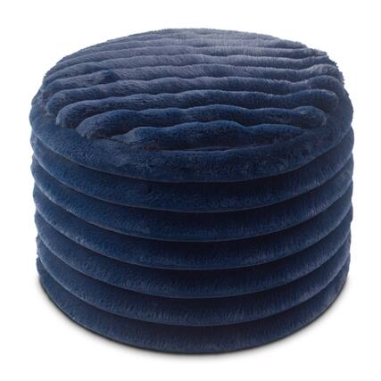 Front. Jaxx - Jaxx Paran Accent Pouf - Fluffy Faux Fur Ottoman for Modern Interior Design, Regular, Midnight Blue - Plush Fur Midnight Blue.
