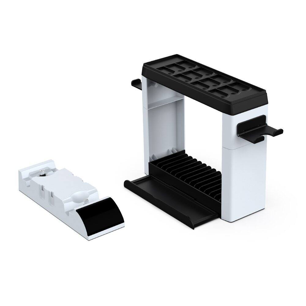 Angle. Dobe - TNS-2113 Switch Games Organizer Holder and Charging Dock for Nintendo Switch, Switch Storage Rack Stand Accessories kit - white.