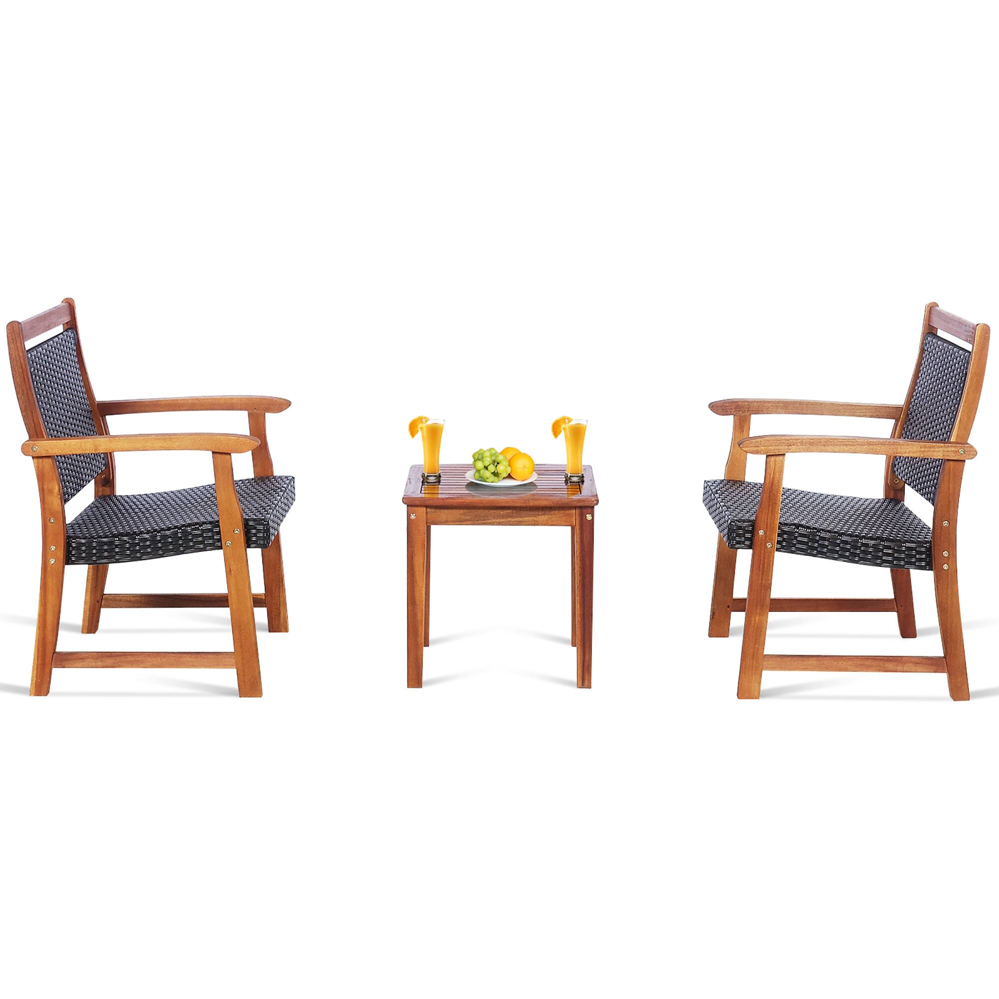 Alt View 9. Costway - Costway 3PCS Patio Rattan Bistro Set Acacia Wood Frame Armrest Chairs Garden - Reddish Brown.