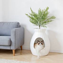 Pefilos - Smart Plant Cat Litter Box with Electronic Odor Removal and Sterilization- Cat Litter Box Enclosure , Hidden Cat - White