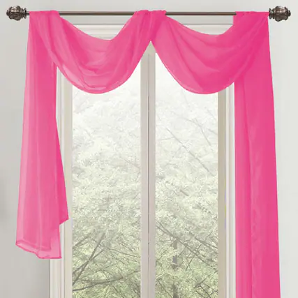 Front. RT Designers Collection - Celine Neon Pink Sheer Curtain Scarf Valance - 55 x 216 Inches - Pink.