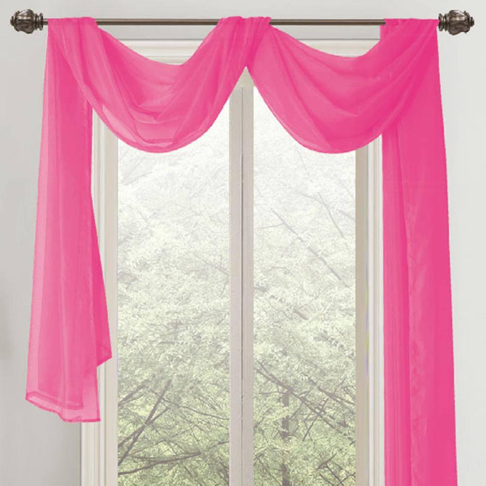 Front. RT Designers Collection - Celine Neon Pink Sheer Curtain Scarf Valance - 55 x 216 Inches - Pink.
