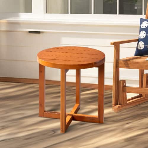 Winado - 18in Wooden Round Side End Table Living Room Furniture Coffee Table for Indoor/Outdoor - Teak