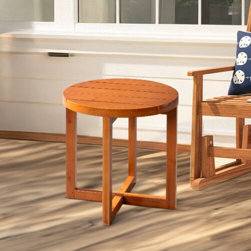 Front. Winado - 18in Wooden Round Side End Table Living Room Furniture Coffee Table for Indoor/Outdoor - Teak.