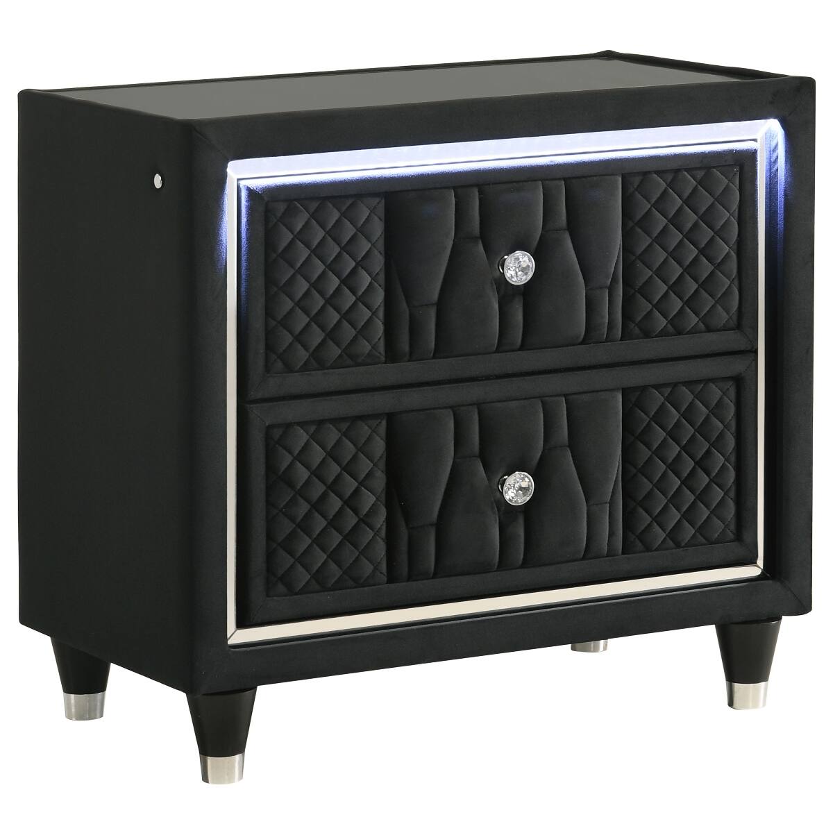 Angle. Loheer - Loheer Black LED Nightstand with USB Charging Ports and Two Drawers - Black.