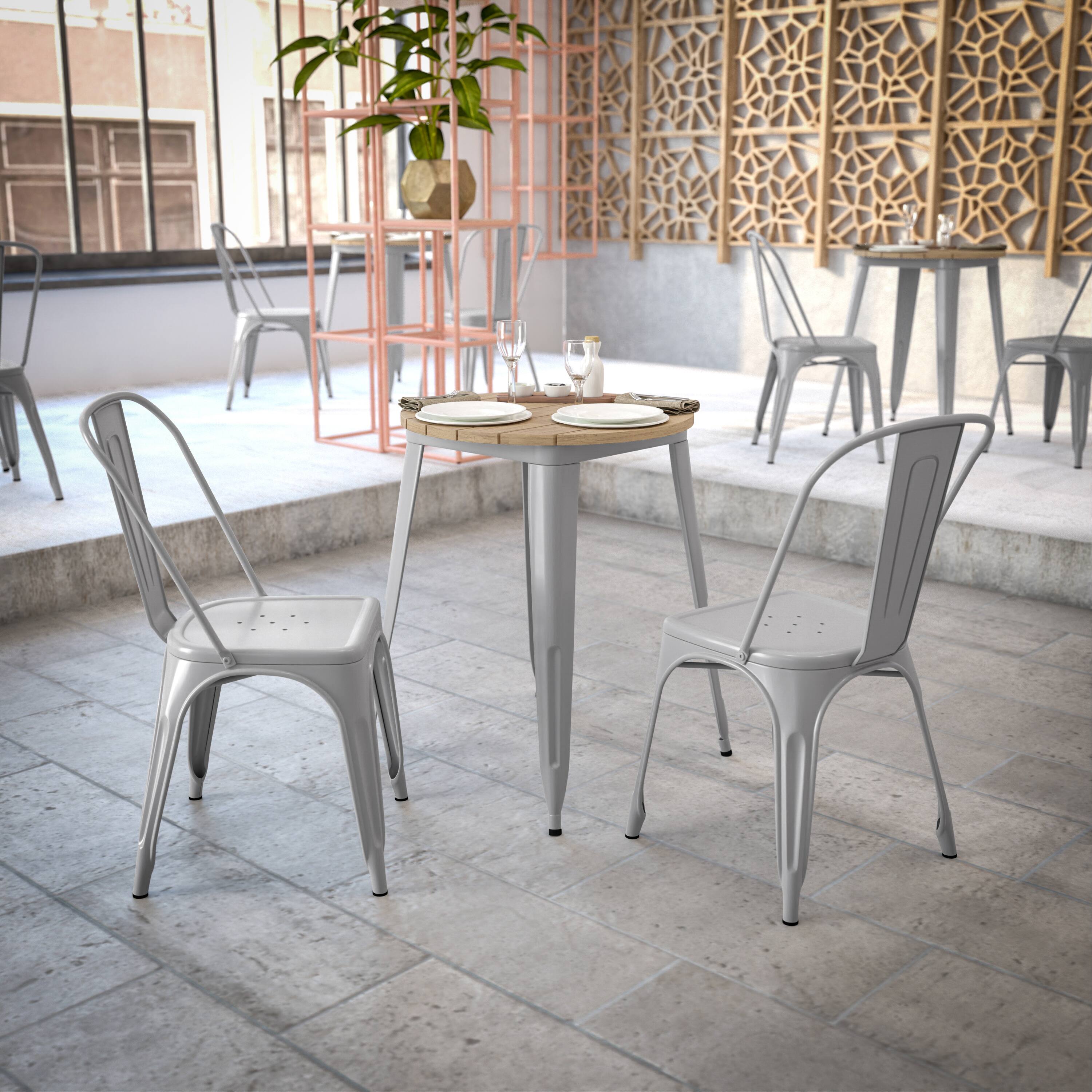 Alt View 3. Flash Furniture - Declan Commercial Grade Indoor/Outdoor Dining Table, 23.75" Round All Weather Brown Poly Resin Top with Silver Steel Bas - Gray.