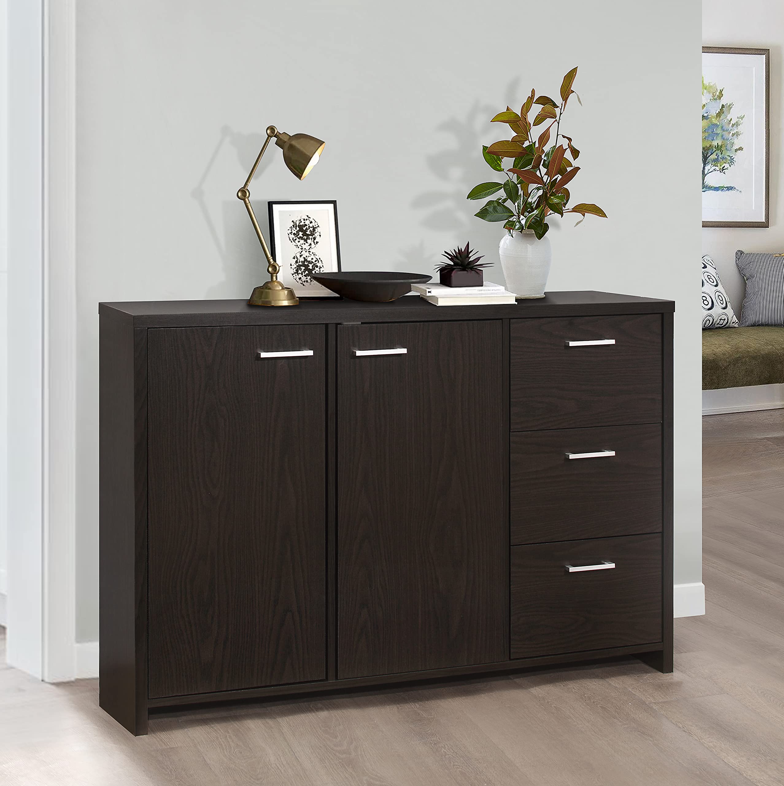 Alt View 3. Kings Brand Furniture - Kings Brand Furniture Lebeau Buffet Storage Cabinet, Oak Chocolate - Dark Brown.