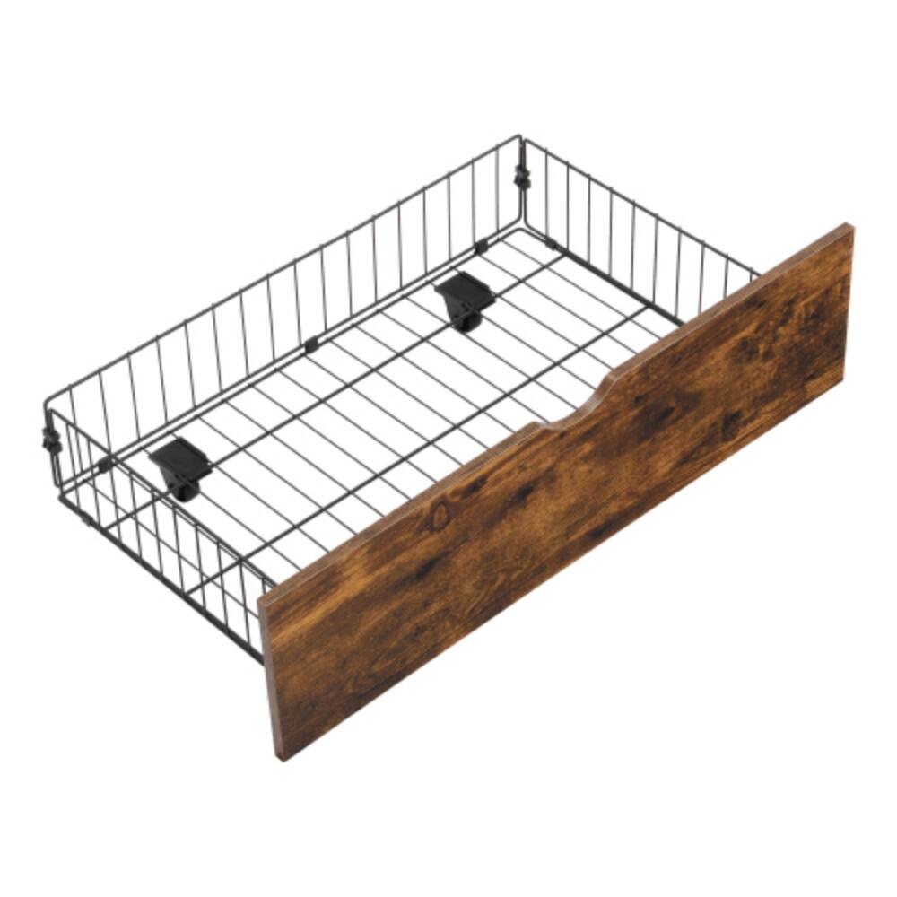 Back. LUCKY ONE - King Size Metal Platform Bed Frame with Wooden Headboard and Footboard, USB Charging, LED Lights, 2 Drawers - Black Brown.