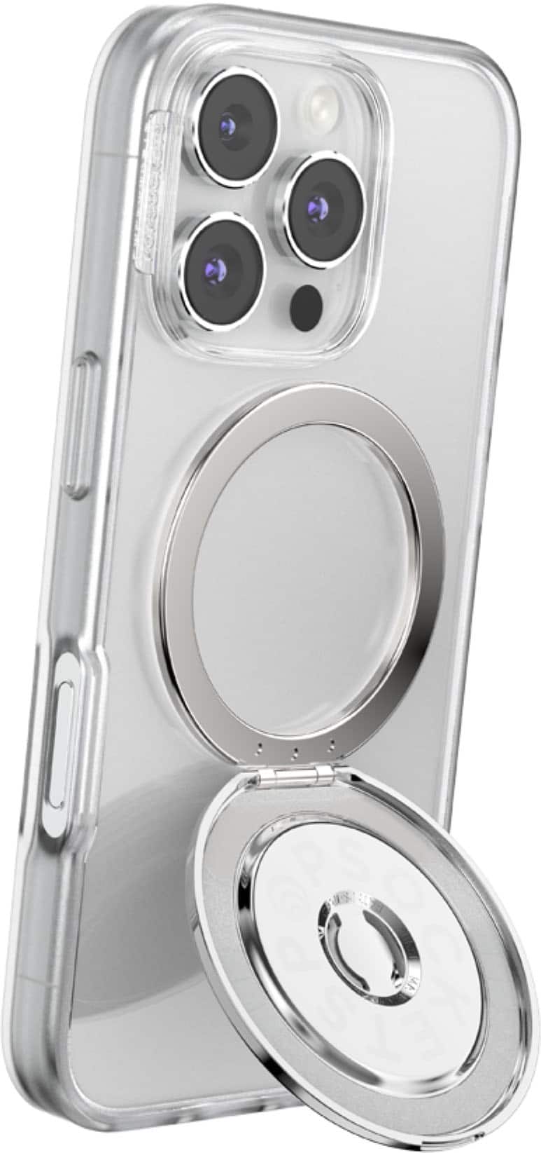 Left. PopSockets - MagSafe Kick-Out Universal Magnetic Grip & Stand with Adapter Ring for Cell Phones - Alum-Radial Silver.