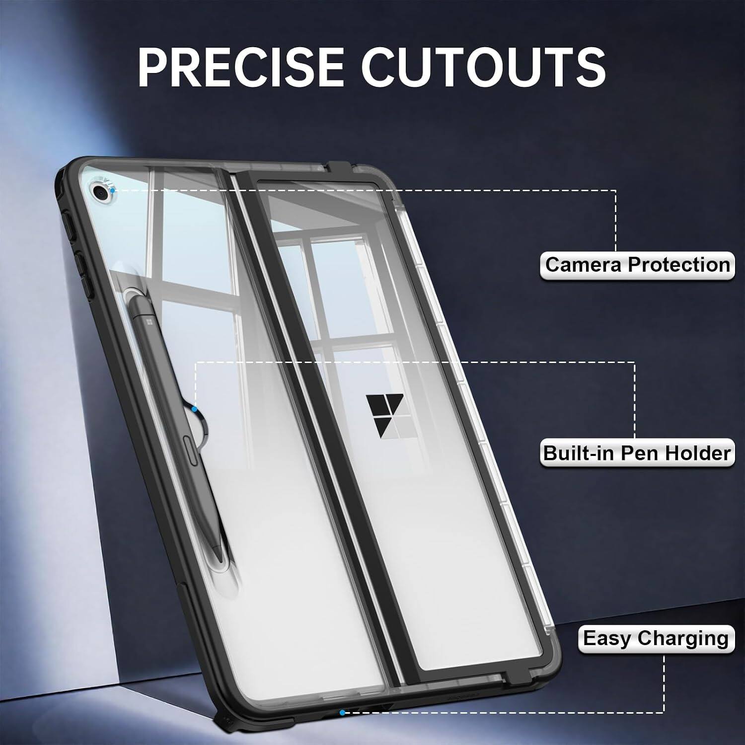 PRECISE CUTOUTS

- Camera Protection
- Built-in Pen Holder
- Easy Charging