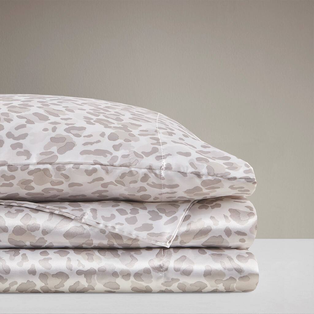 Alt View 2. Gracie Mills - Gracie Mills Emeline Animal Printed Wrinkle Free Satin Sheet Set - Taupe Leopard.