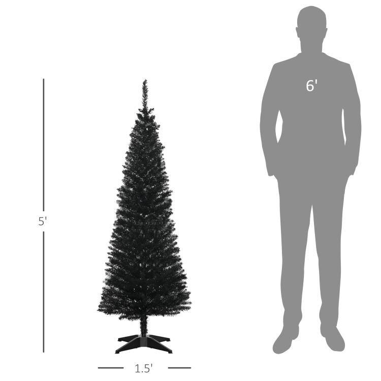 Alt View 3. PULUZ - 5' Artificial Pencil Christmas Tree, Slim Xmas Tree with 294 Realistic Branch Tips and Plastic Stand - Black.