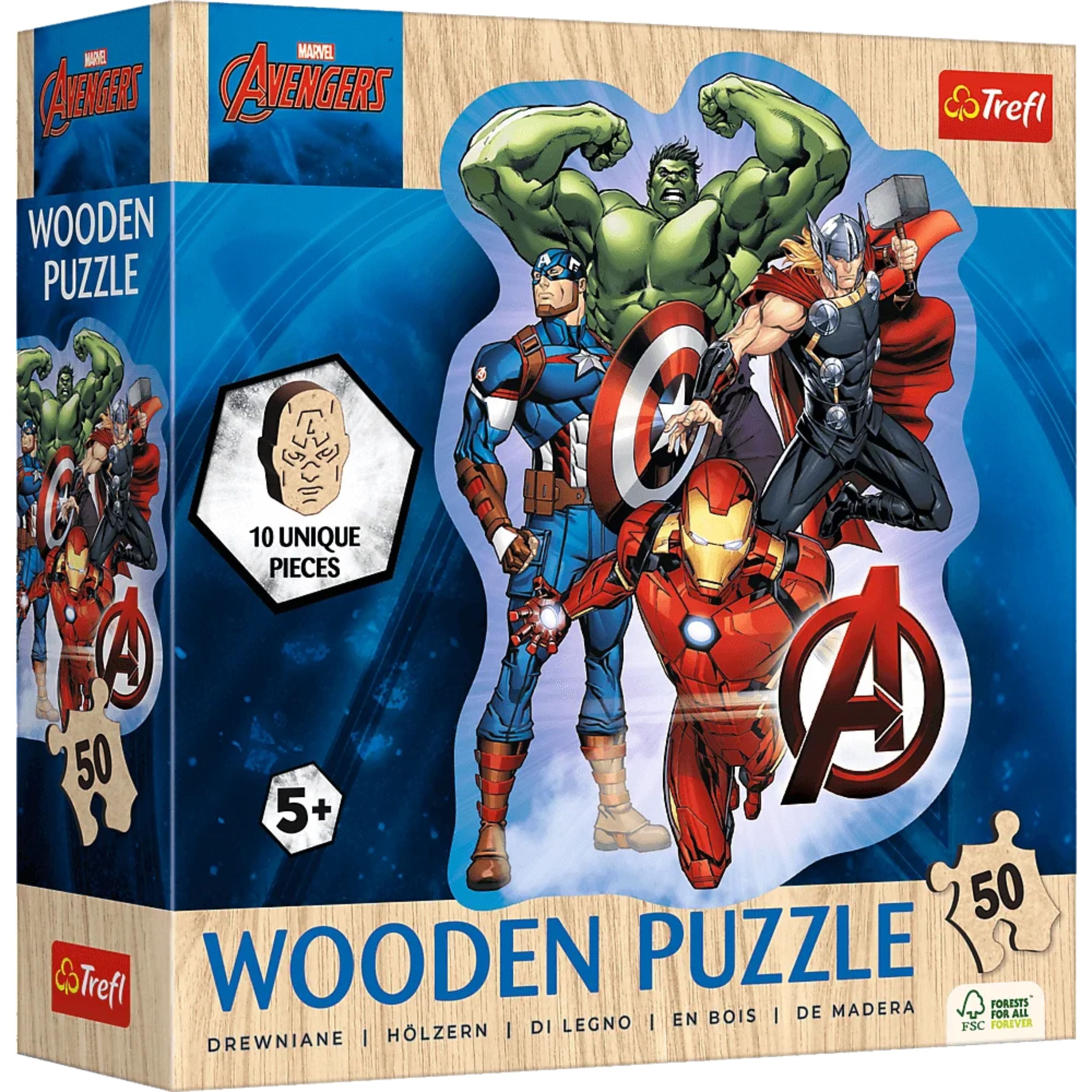 Trefl - Wood Craft 50 Piece Wooden Puzzle - Marvel Avenger's Adventures